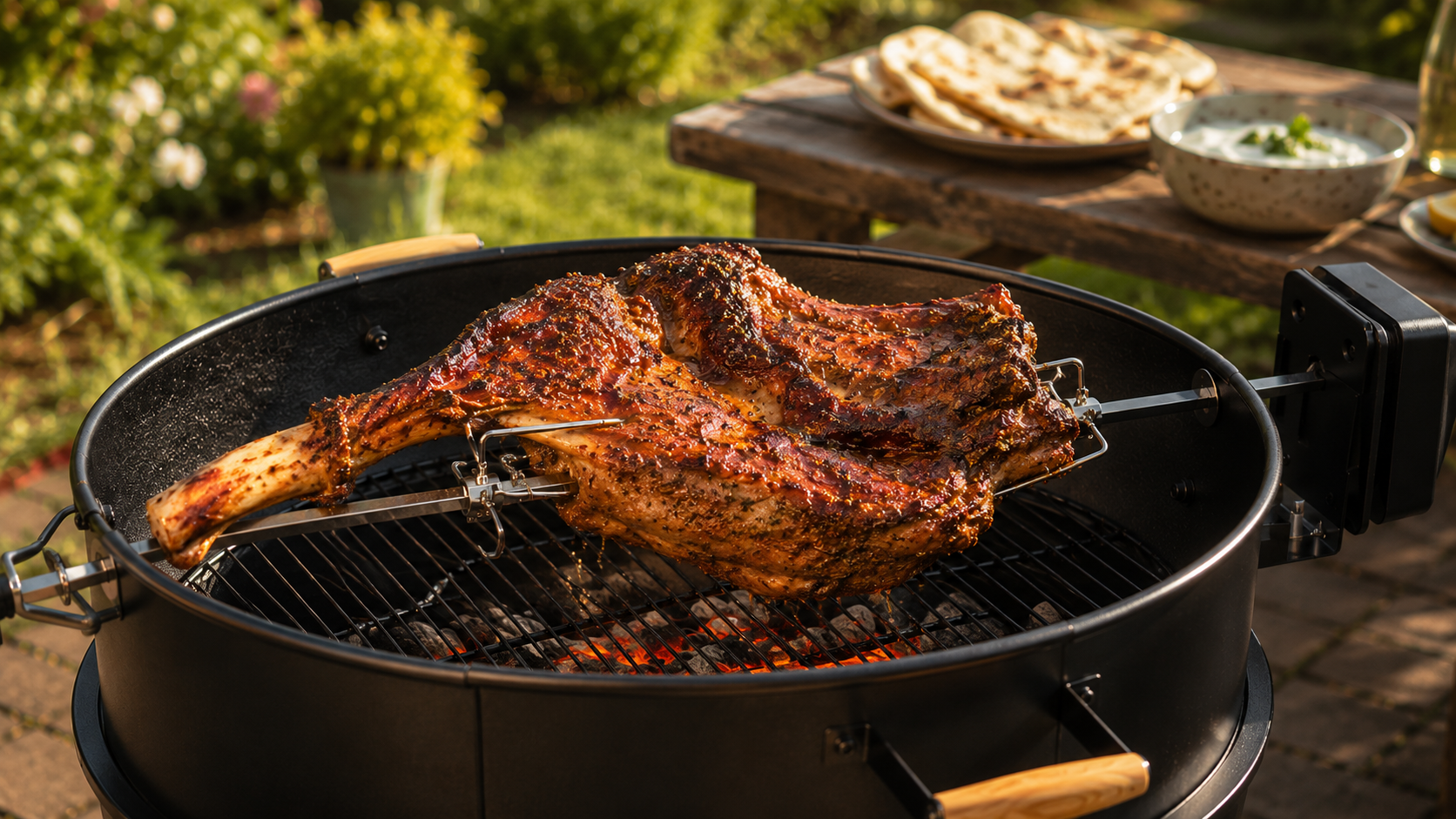 Harissa rotisserie leg of lamb that'll stop the whole street