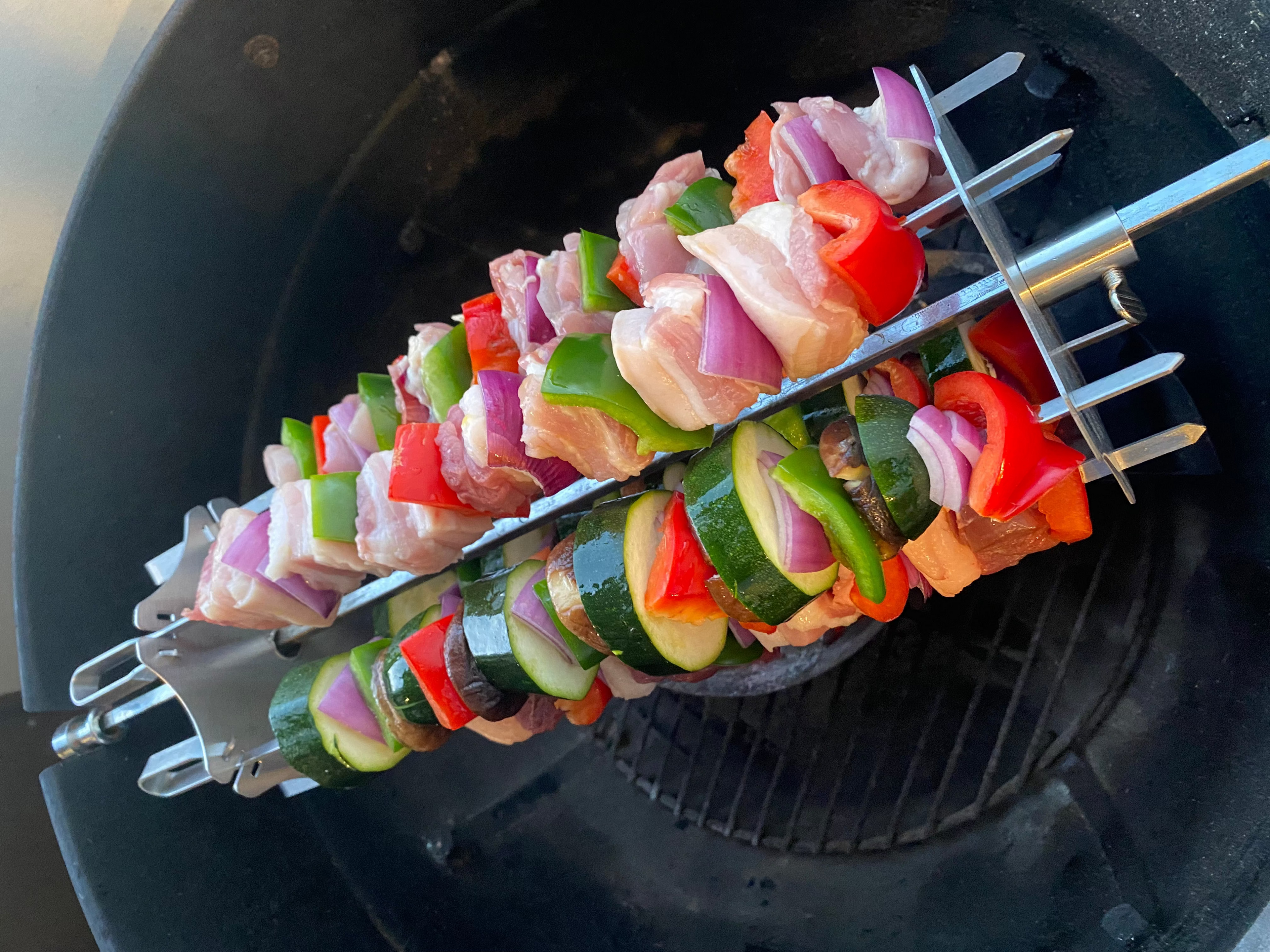 Vegetable skewers on a grill