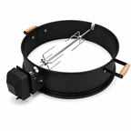ChefPro 57cm rotisserie kit black ring angled view showing electric motor and spit rod assembly