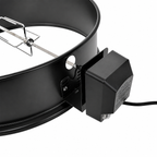 ChefPro 57cm rotisserie kit black ring with electric motor and spit rod attached closeup view