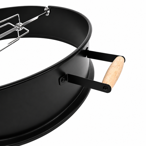 ChefPro 57cm rotisserie kit stainless steel ring closeup showing wood handle and construction detail