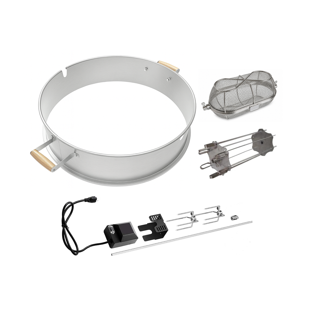 ChefPro 57cm rotisserie kit Deluxe Bundle in stainless steel, including rotisserie kit, tumble basket and kebab skewer set