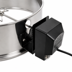 ChefPro 57cm rotisserie kit stainless steel ring with electric motor and spit rod attached closeup view