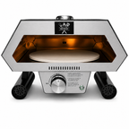 ChefPro NZ 12 inch auto-rotating gas pizza oven front view empty with cordierite pizza stone on white background