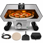 ChefPro NZ 12 inch auto-rotating gas pizza oven full kit including gas hose cordierite pizza stone perforated peel and weather cover