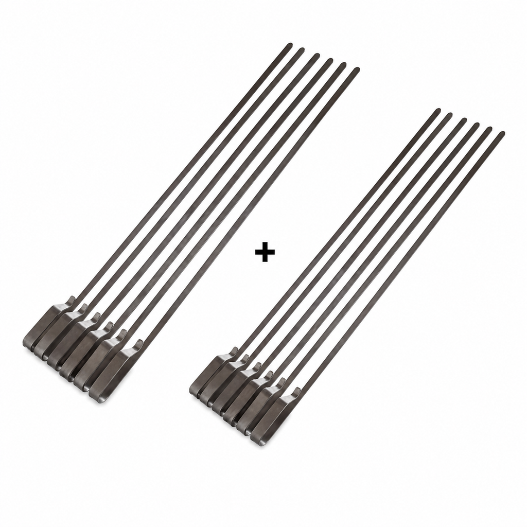 ChefPro NZ stainless steel flat BBQ skewers two pack set for rotisserie charcoal BBQ kebabs