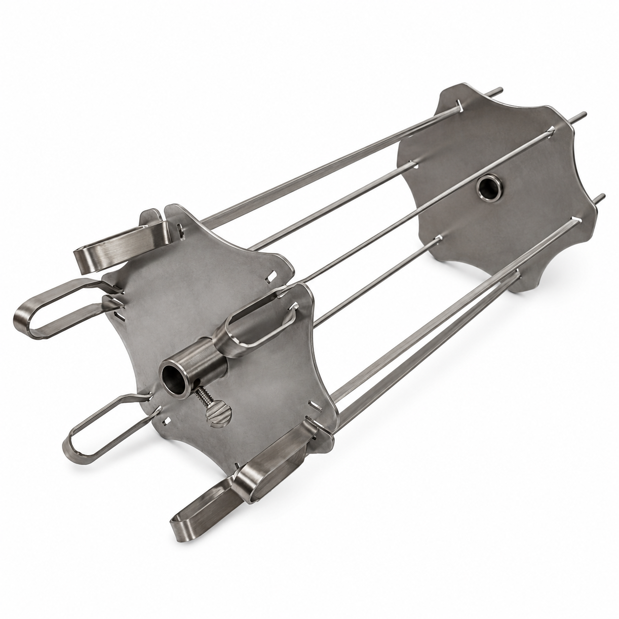 ChefPro NZ stainless steel rotisserie multi-skewer kebab rack attachment for charcoal BBQ spit rod