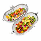 ChefPro NZ stainless steel mesh rotisserie grill baskets filled with fresh mixed vegetables for BBQ cooking