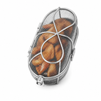 ChefPro NZ stainless steel mesh rotisserie tumble basket filled with golden cooked chicken wings for BBQ spit rod